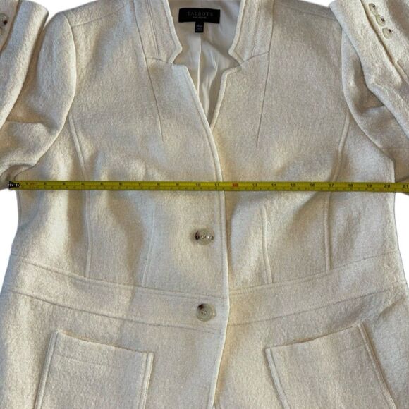 Talbots Wool Blend Collarless Blazer Jacket Lined Women's 14P Cream White Button - Picture 8 of 8